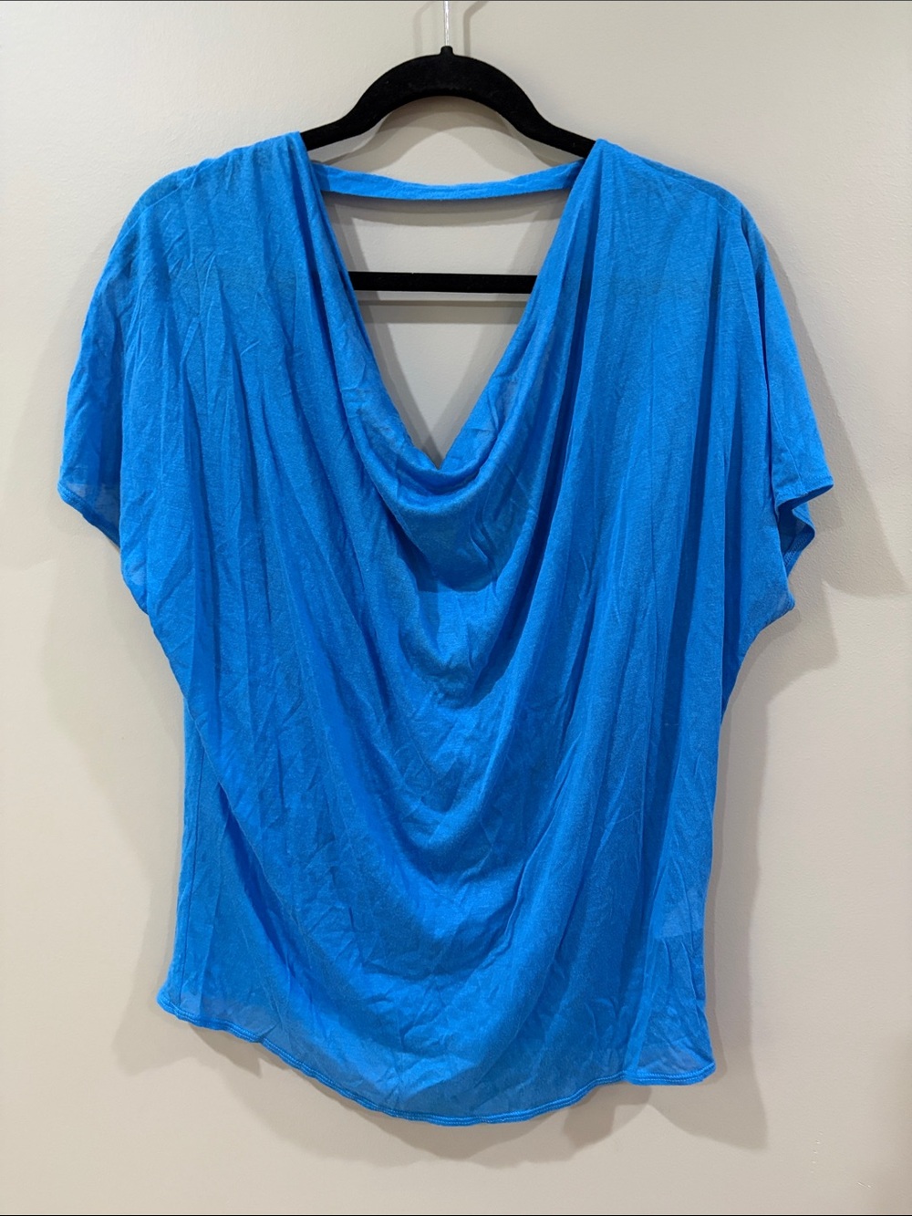Helmut Lang Bright Blue Draped Cowl Top